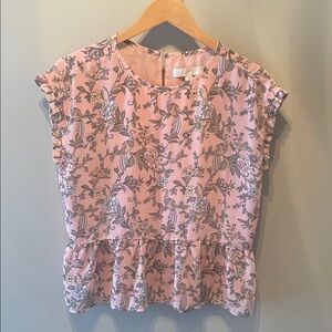 LOFT Pink Floral Ruffle Blouse Size Small